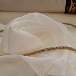 پارچه پرده حریر ساده شیری